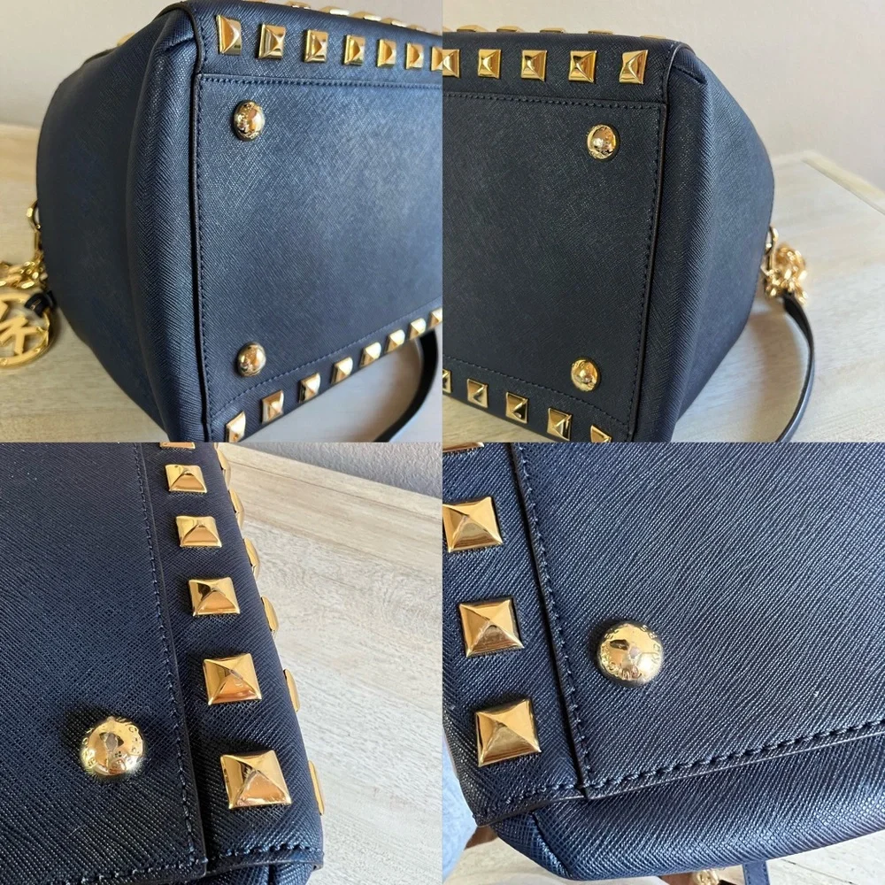 Michael Kors Leather Studded Grayson Satchel Bag - Picture 16 of 16